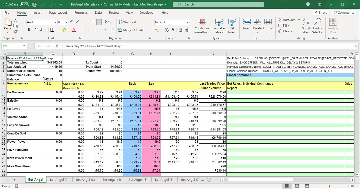 Connecting multiple Betifar markets to an Excel spreadsheet in Bet Angel